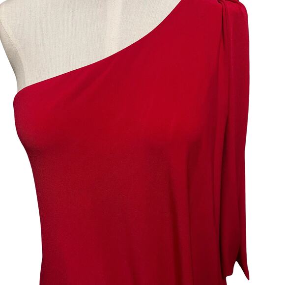 Cache Womens Vintage Red Holiday One Shoulder Rhinestone Drape Mini Dress Sz M - Picture 2 of 14
